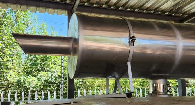 An image of a stainless steel silencer built by XXX CV & Exhaust